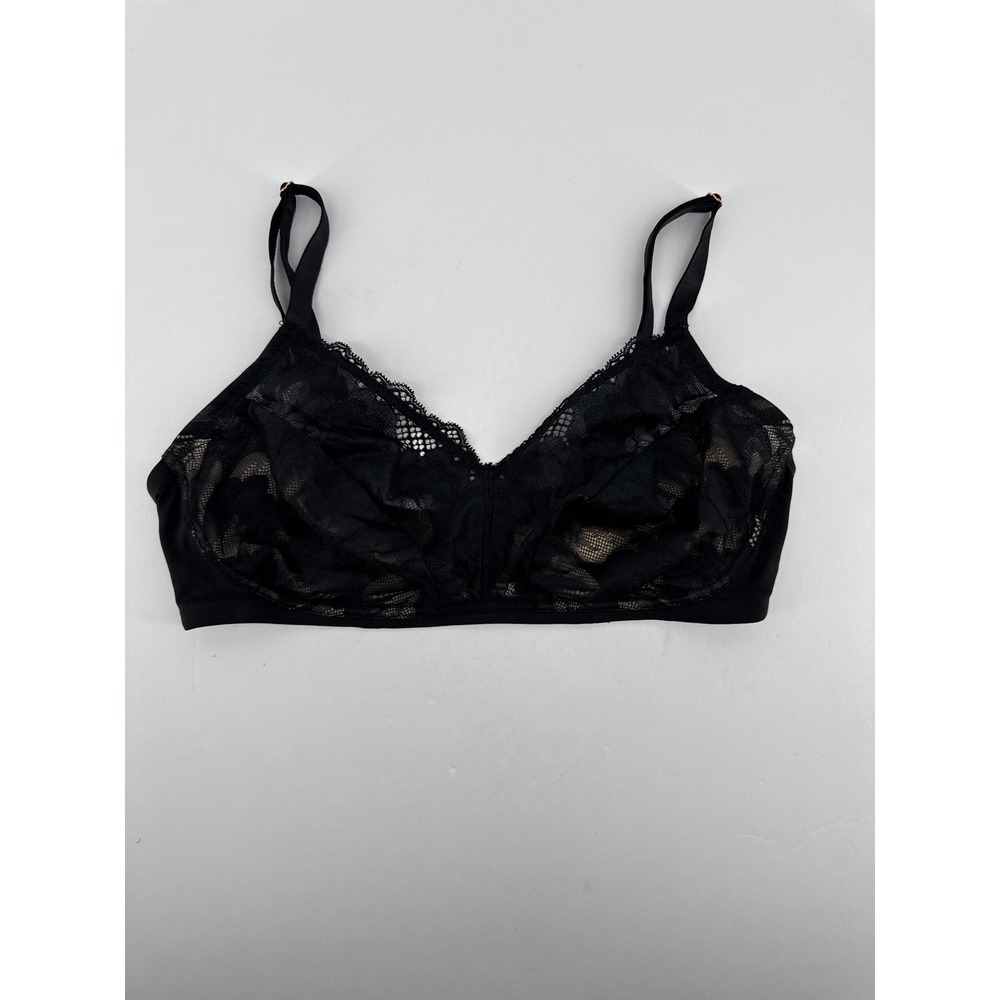 True & Co Soft Lace Bralette Black 34D Full Figure Wireless Bra NWT